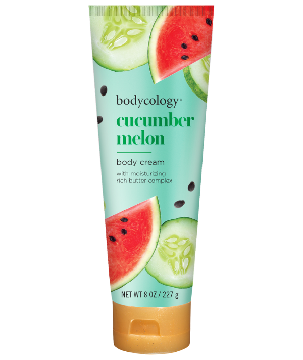 Bodycology Cucumber Melon Body Cream 8oz Bodycology x 1 Formulada con un rico complejo de manteca que contiene manteca de karité, manteca de cacao y aceite de jojoba, esta lujosa crema deja la piel suave durante horas. Captura la esencia del verano con ref