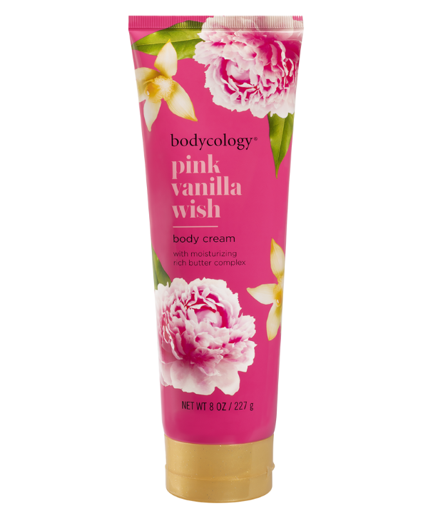 Bodycology Pink Vanilla Wish Body Cream 8oz Bodycology x 1 Hidrata la piel con Bodycology Pink Vanilla Wish Body Cream. Formulada con un rico complejo de manteca que contiene manteca de karité, cacao y jojoba, esta lujosa crema deja la piel suave durante hora
