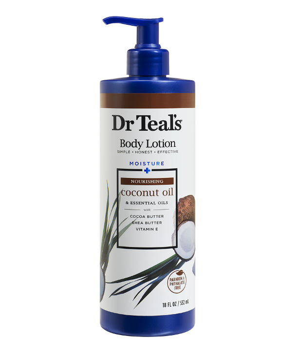 Dr. Teals Crema Corporal Coconut Oil 18oz Dr. Teals x 1 La loción corporal ligera de Dr. Teal está formulada con ingredientes hidratantes más aceites esenciales beneficiosos para nutrir y renovar la piel. Esta mezcla restauradora hidrata tu piel y calma tu
